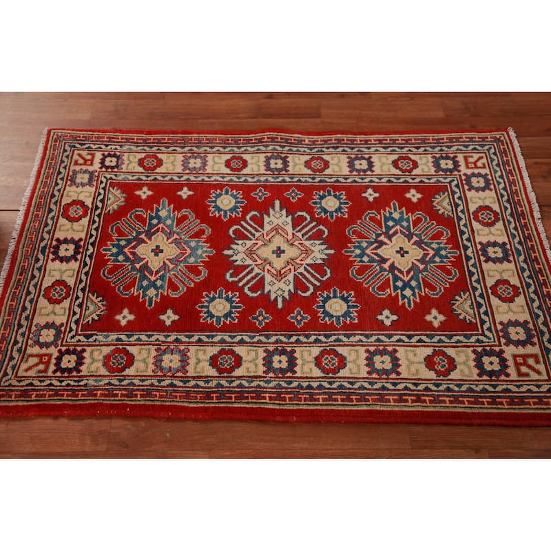Kazak Foyer Rug Traditional Red Handmade Wool Carpet - 2'8"x 4'2"