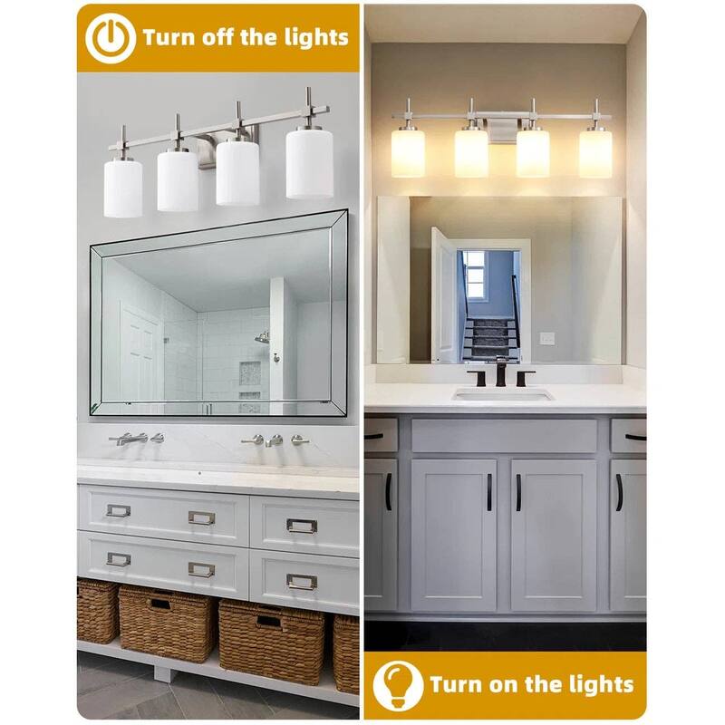 Jasper Brushed Nickel Frosted Glass 4-Light Bathroom Vanity Light