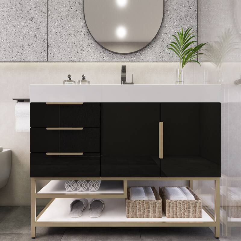 Noble 42" Free Standing Vanity (L Drawer) with Reinforced Acrylic Sink - 42" Width