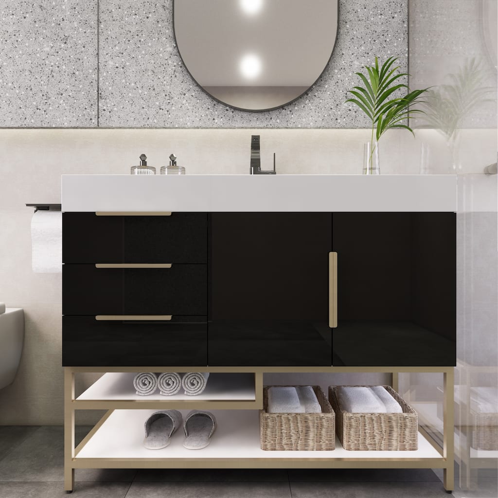 Noble 42" Free Standing Vanity (L Drawer) with Reinforced Acrylic Sink - 42" Width