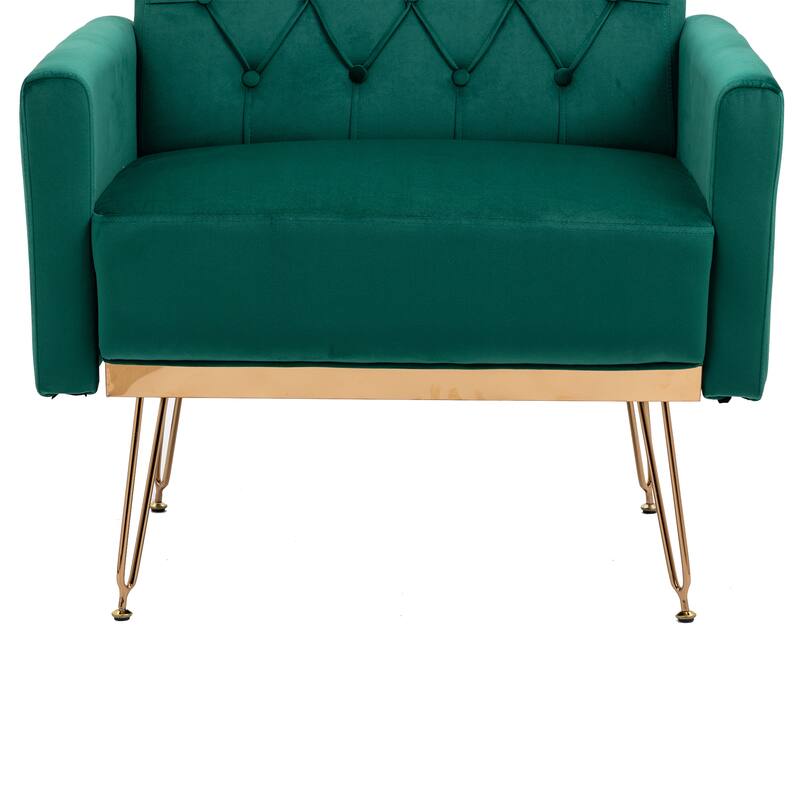 Velvet Upholstered Armchair Single Sofa Modern Tufted Reading Chairs Gold Metal Leg Wingback Chairs for Living Room Bedroom