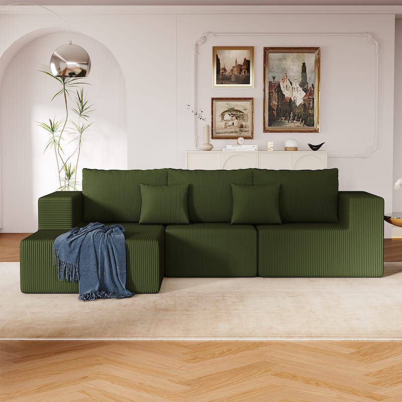 108.3" Sectional Foam Couch,L Shape Sofa With Chaise Lounge,Modular Cloud Sofa,Upholstered Corduroy Couch
