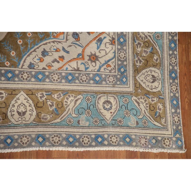 Hand Knotted Oriental 100% Wool Carpet Traditional Medallion Beige & Ivories Tabriz Area Rug - 12' 8'' X 9' 4''