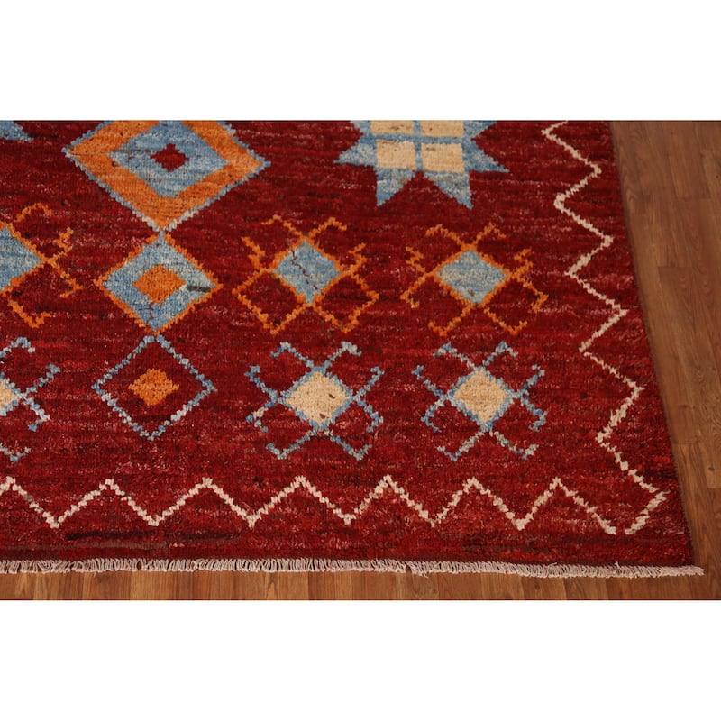 Red Geometric Moroccan Oriental Area Rug Handmade Modern Wool Carpet - 6'10" x 10'2"