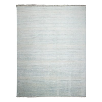 Hand Knotted Ivory Persian Wool and Silk Modern Oriental Area Rug