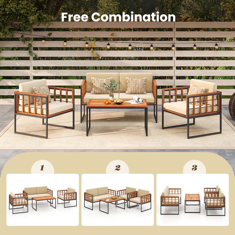 Costway 4 PCS Acacia Wood Outdoor Sofa Set with Heavy Duty Metal Frame - See Details