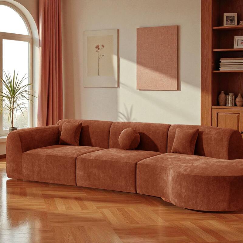 140" Fully Assembled Curved Sectional Sofa with High-Density Compressed Foam Chaise Lounge 3-Piece Modern Living Room Set