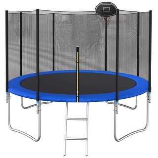 Trampoline Outside Safety Net With Basketaball Hoop