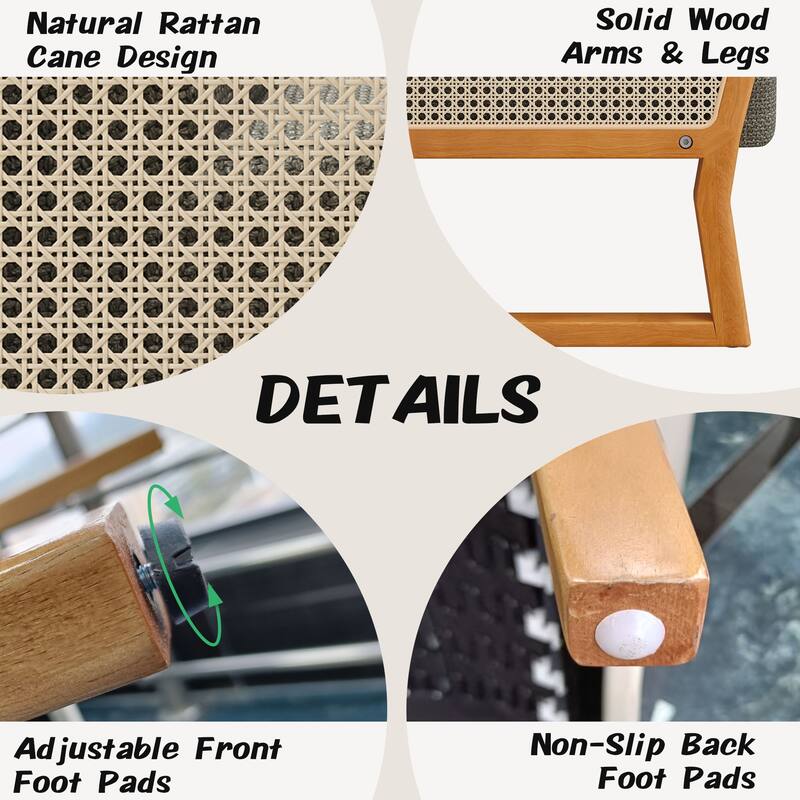48.1" Modern Upholstered Loveseat Sofa for Small Space with Rattan Arms