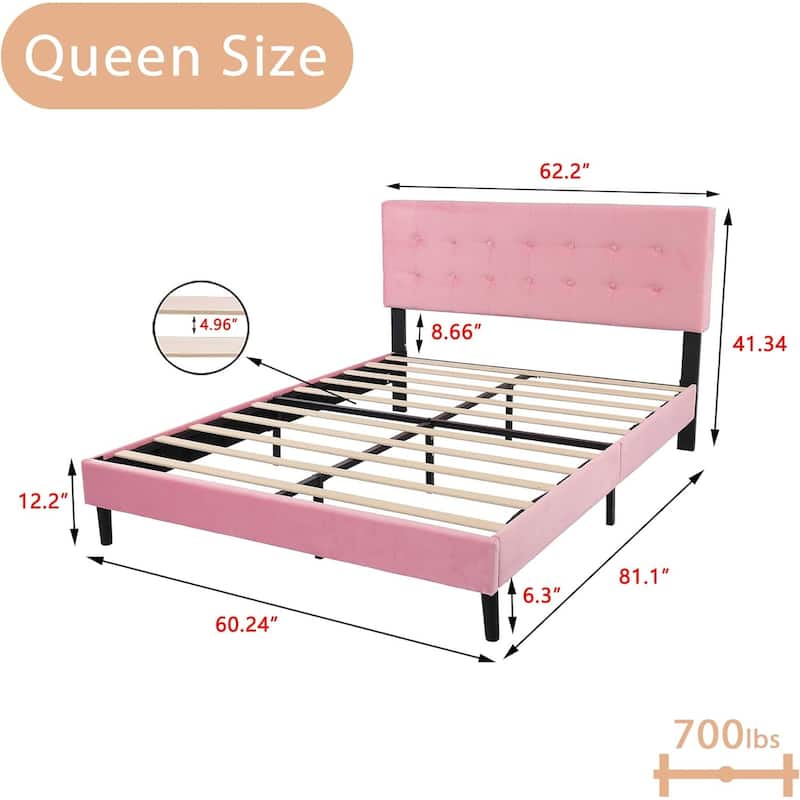 Alazyhome Square Tufted Upholstered Platform Bed Frame