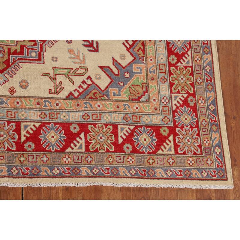 Oriental / Geometric Kazak Area Rug Hand-Knotted Wool Carpet - 6'6" x 9'8"