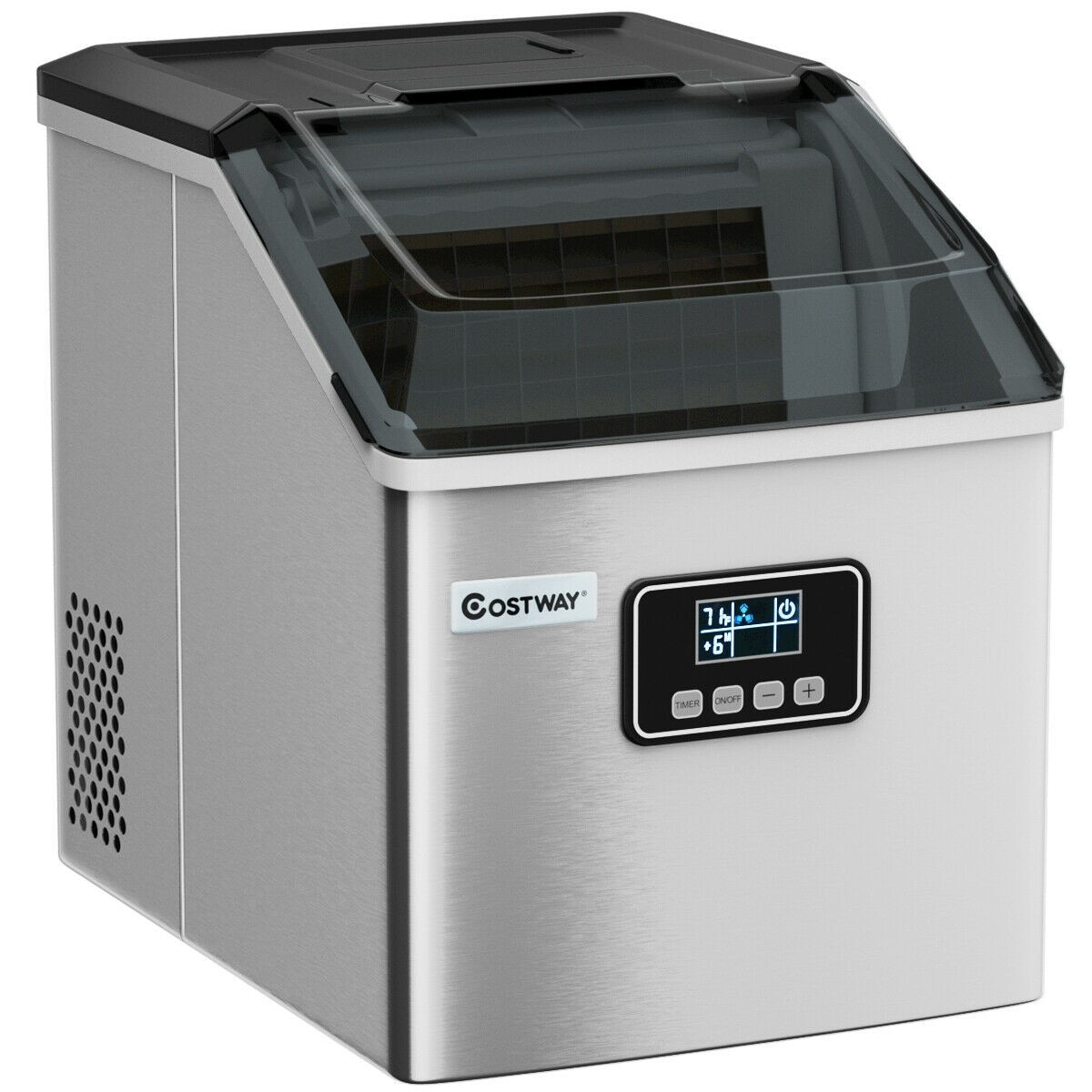 48 lbs Stainless Self-Clean Ice Maker with LCD Display - 15 x 11.5 x 14 (L x W x H) - Silver