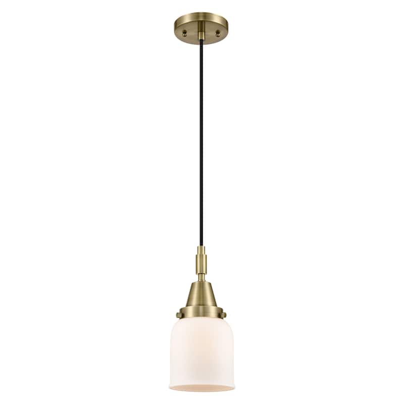 Innovations Lighting Downtown Urban - Caden Bell - 1 Light 5" Cord Hung Mini Pendant - Antique Brass/Matte White Shade