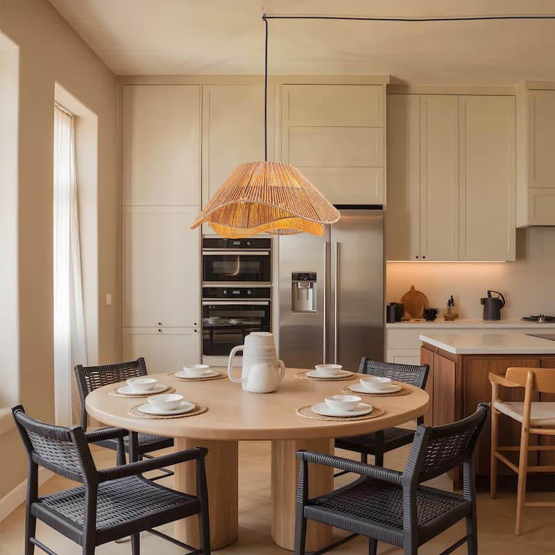 FTL Rattan Plug in Pendant Light for Ceiling Farmhouse Boho Woven - 19.7 inch