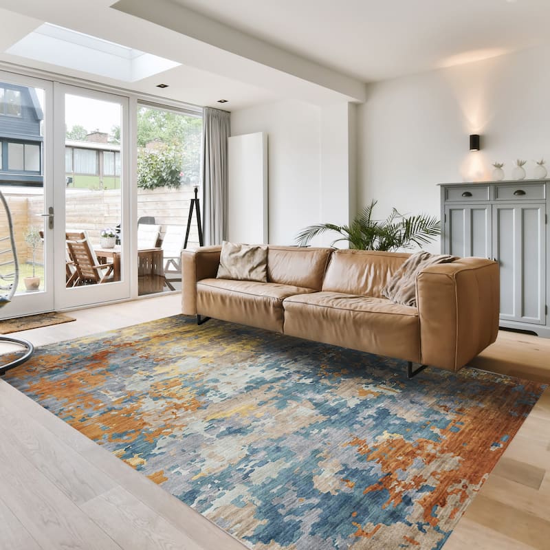 Gertmenian Crystal Print Soft Flat Pile Polyester Slip Resistant Washable Indoor Printed Area Rug Collection - 3' 6" x 4' 6" - Kaori Multi - Rectangle