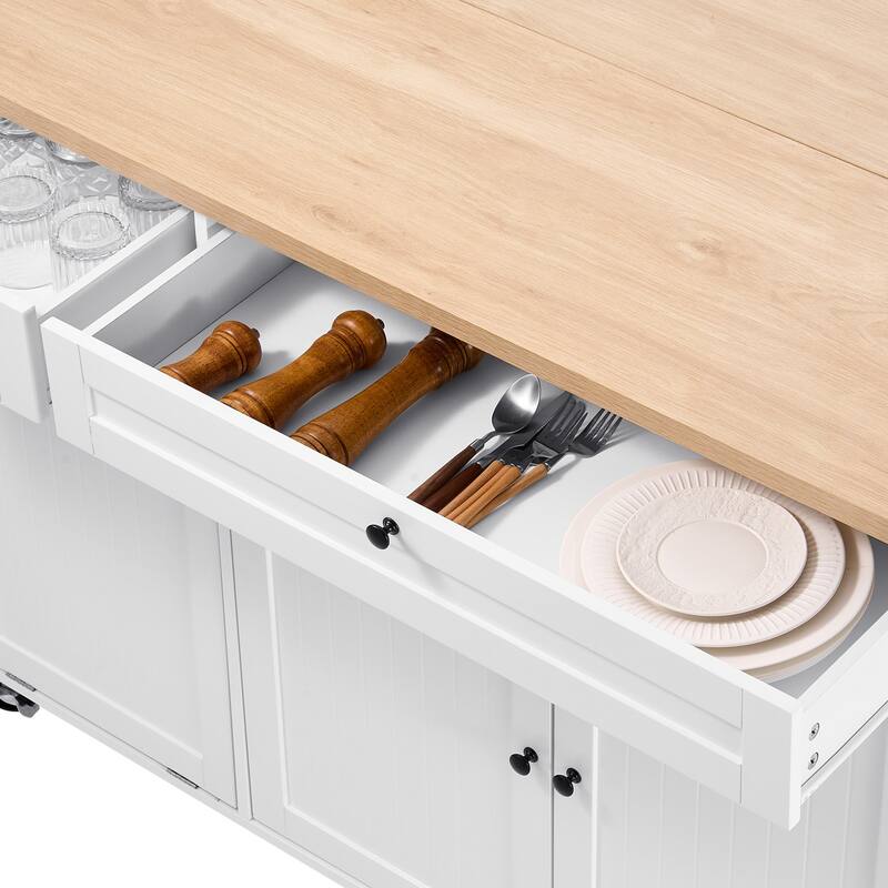 60" Kitchen Island Cart Rolling Storage Cabinet Table with Drawer Drop Leaf