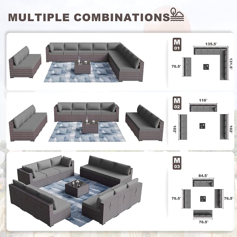 Kullavik 14 Pieces Outdoor Patio Furniture Set with Fire Pit Table