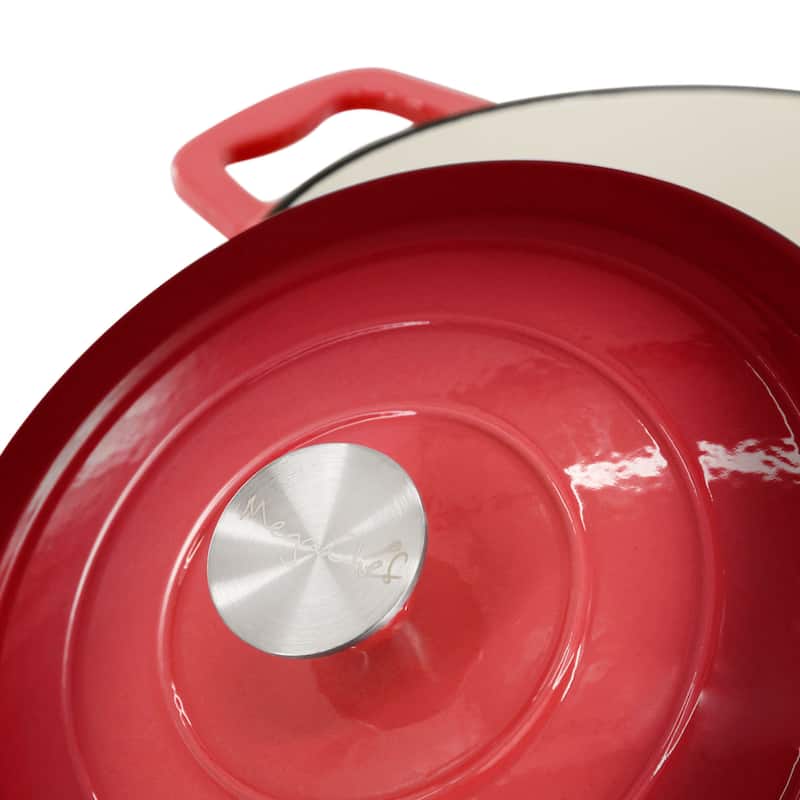 Enameled Cast Iron Casserole Dish with Lid 5 Quart Capacity in Red