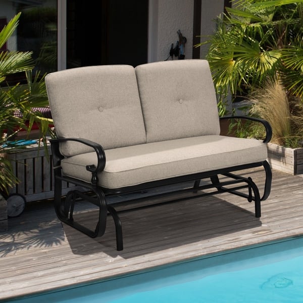2 Seats Outdoor Swing Glider Chair with Comfortable Cushions - 47.5" x 27" x 33.5" (L x W x H) - Beige