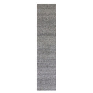 Shahbanu Rugs Ice Gray, Modern Hand Knotted Grass Design, Undyed Wool ...
