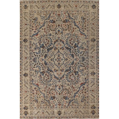 Floral Tabriz Persian Vintage Rug Hand-Knotted Wool Carpet - 6'9"x 9'11"