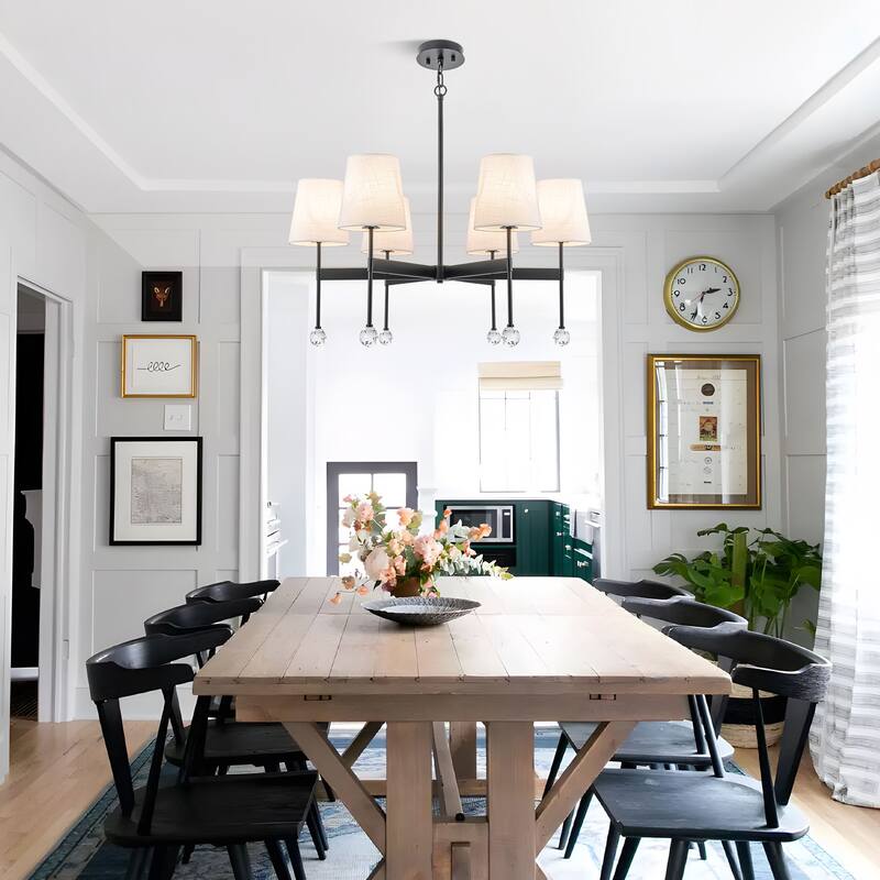Starsky 6 - Light Dimmable Classic / Traditional Chandelier With White Linen Shades