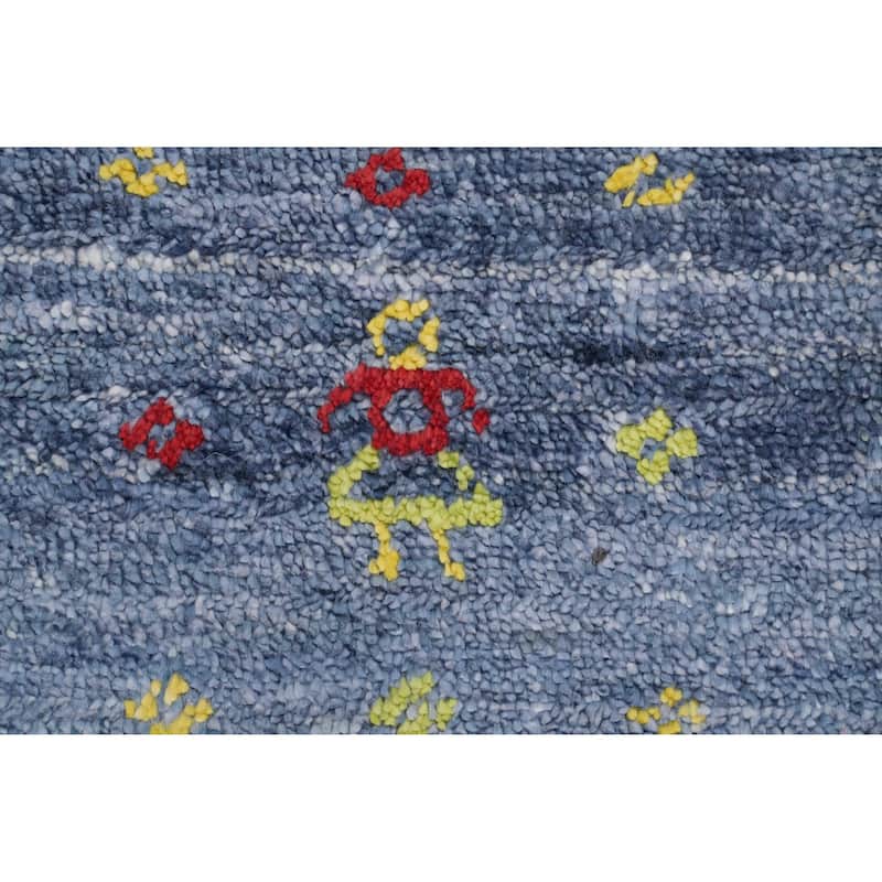 Hand Knotted Oriental Viscose Silk Carpet Tribal Animal Pictorial Navy Blue & Blues Gabbeh Runner Rug - 10' 4'' X 3' 9''