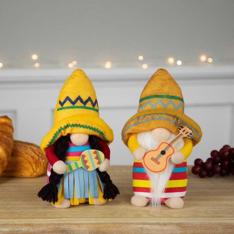 Cinco de Mayo Mariachi Gnomes with Guitar and Maraca - 8.5" - Set of 2