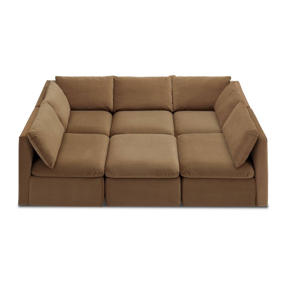mopio Oversized Modular Sectional Sofa with Fully Removable Covers and Storage (Hazelnut Brown Velvet)