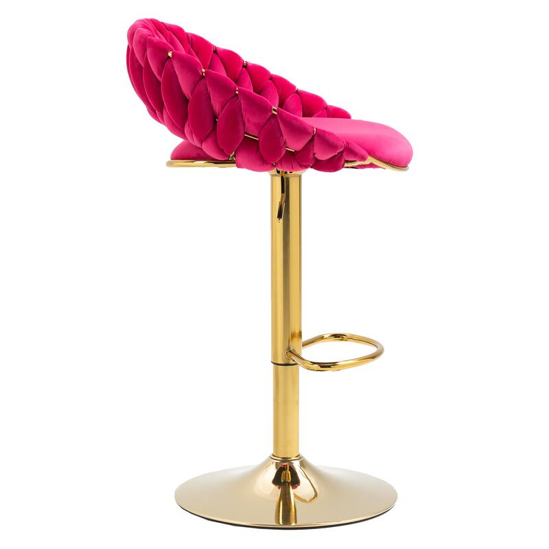 A set of 2 adjustable counter height rotating stools with footrests