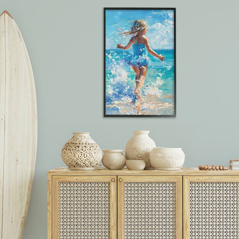 Stupell Girl Splashing on Shore Framed Giclee Art Design By LSR Design Studio