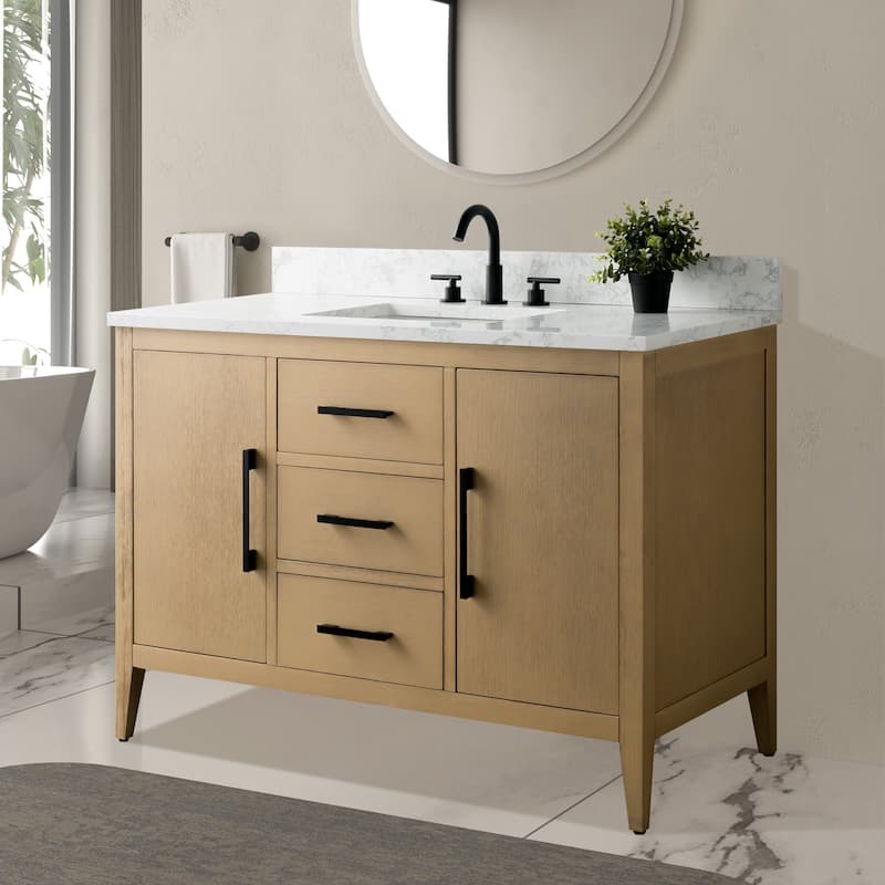 Vanity Art 48" Single Sink Bathroom Vanity Cabinet with Engineered Marble Countertop