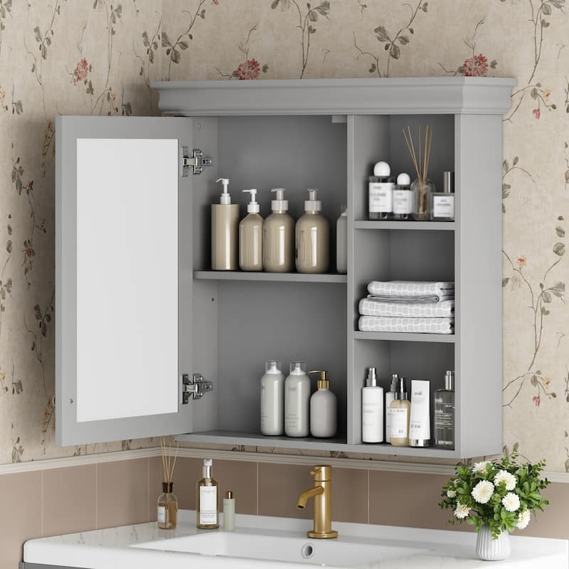 30"x28"Bathroom Medicine Cabinet with Mirror,Wall Mounted Mirror Cabinet with Storage Organizer,Over the Toilet Storage Cabinet