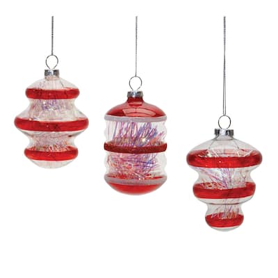 Finial Glass Ornament with Tinsel Filling (Set of 12)