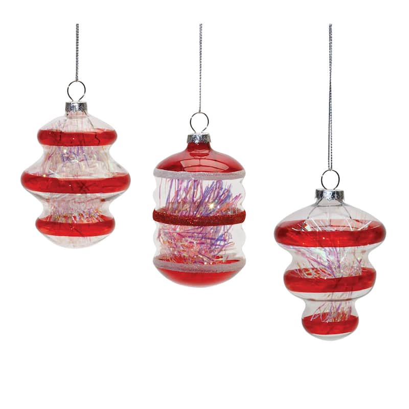 Finial Tinsel Glass Christmas Ornaments - 4.25" - Red - 12ct