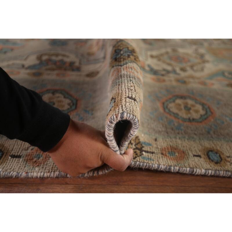 Geometric Gray Tabriz Persian Vintage Area Rug Handmade Wool Carpet - 9'11"x 13'4"