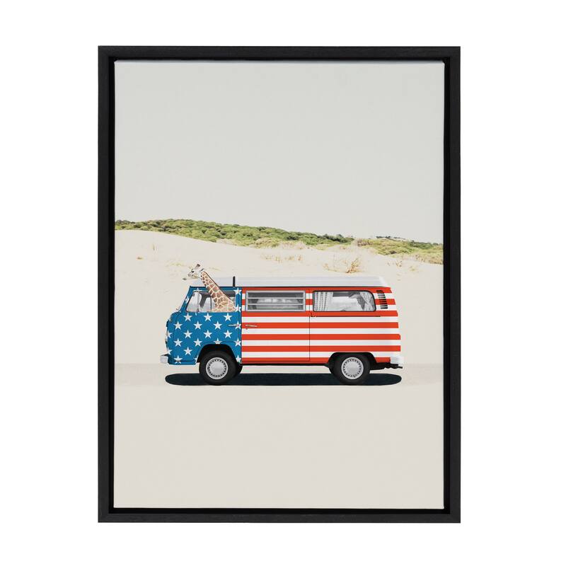 Kate and Laurel Sylvie USA Retro Beach Van Framed Canvas by July Art Prints