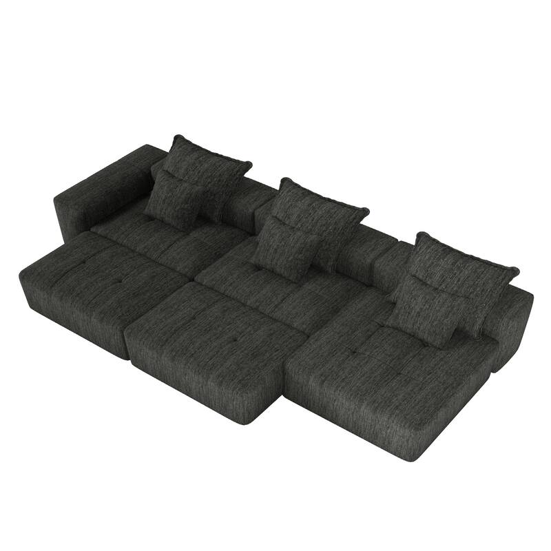 Modern Oversized Modular Sectional Sofa with Sparkling Chenille Fabric, 6 Pillows, No Assembly Required