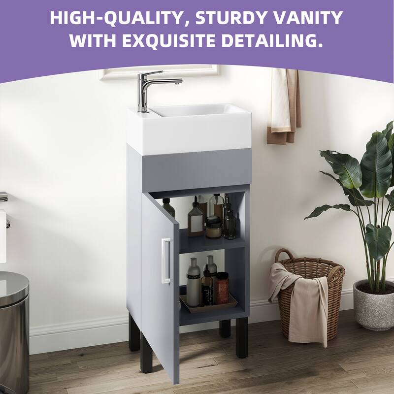 Moasis 15.7 Inch Freestanding Bathroom Vanity with Cabinet Storage and Modern Design