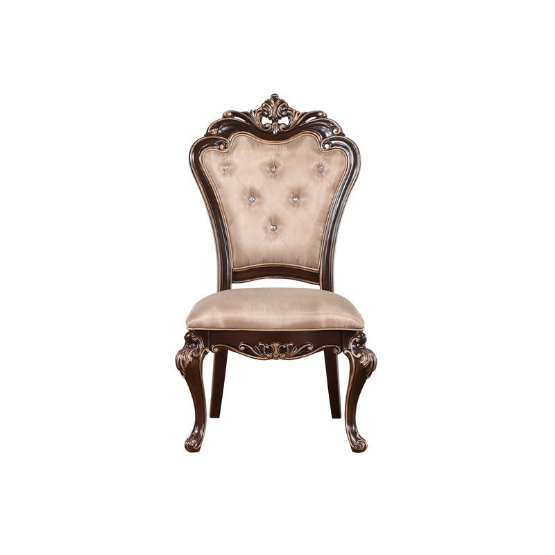 Cherry Brown/Beige Fabric Upholstered Wood Frame Dining Chair, Set of 2, Sturdy Dining Chair for Dining Rooms - 20.5