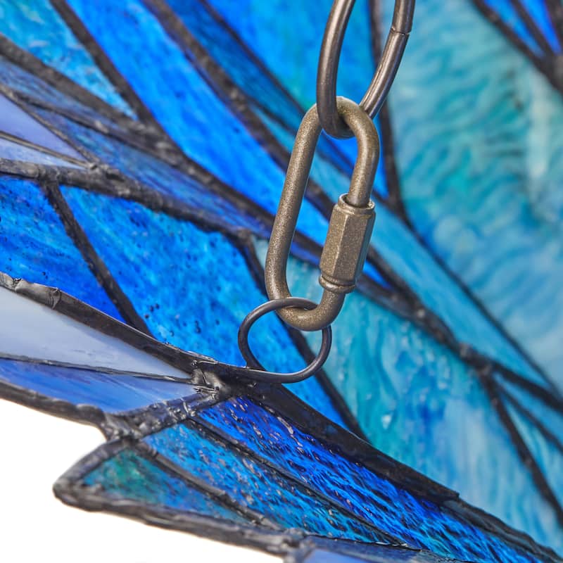 Tiffany-Style River of Goods Aqua/Blue/Purple Stained Glass 20.25-Inch Pendant Light - 20.25" x 20.25" x 28"