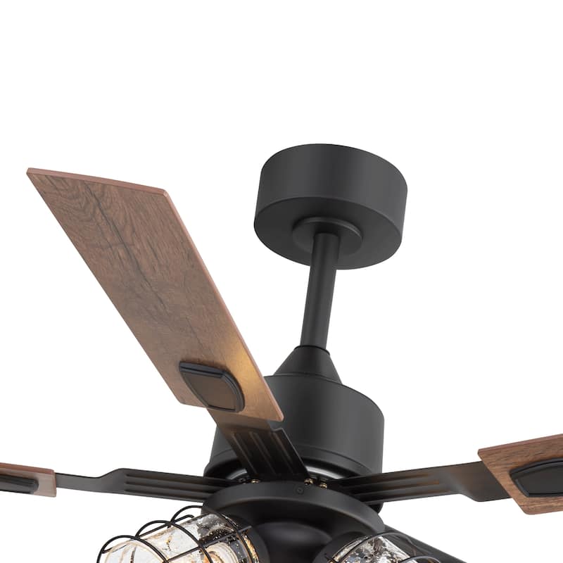 52" Industrial Reversible 5-Blade Glass Shade Ceiling Fan with Light and Remote
