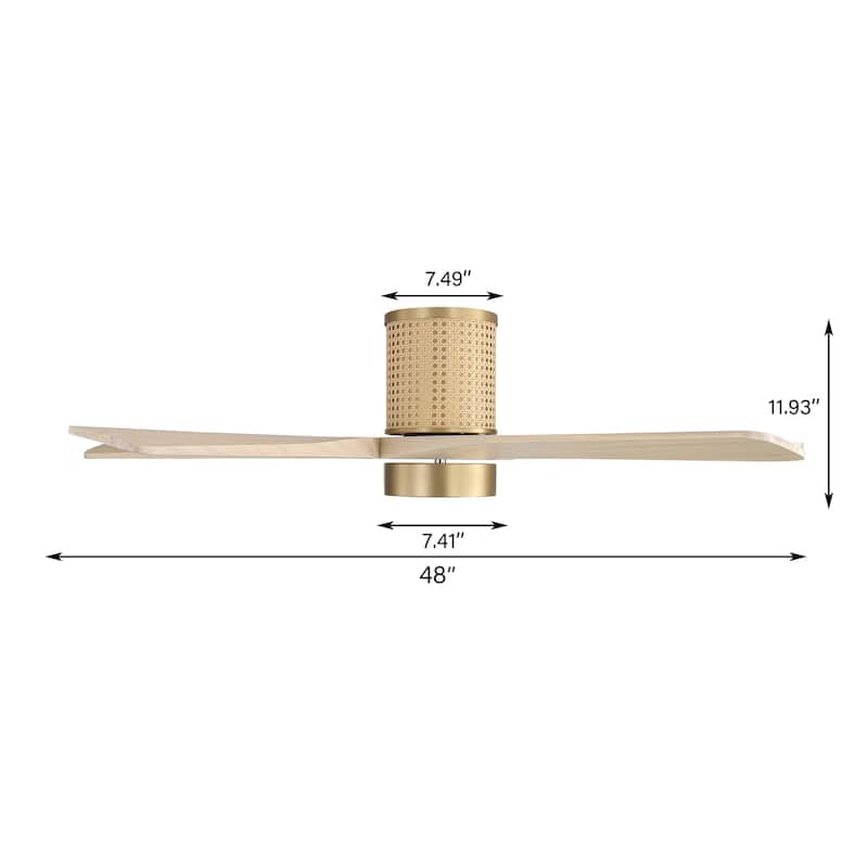 MLiAN 5 Solid Wood Blades DC Motor Indoor Downrod Flush Mount Ceiling Fan Remote Integrated LED