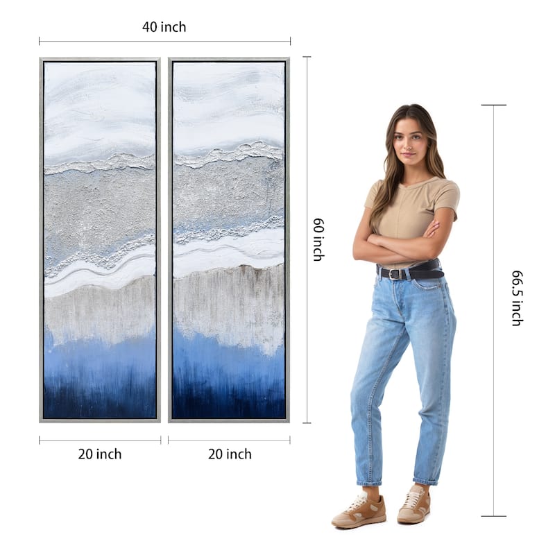 Sand Art Textured Metallic Hand Painted Canvas Wall Art Set of 2