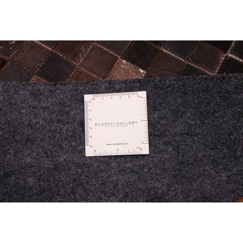 ECARPETGALLERY Handmade Cowhide Patchwork Dark Brown Leather Rug - 6'1 x 6'1