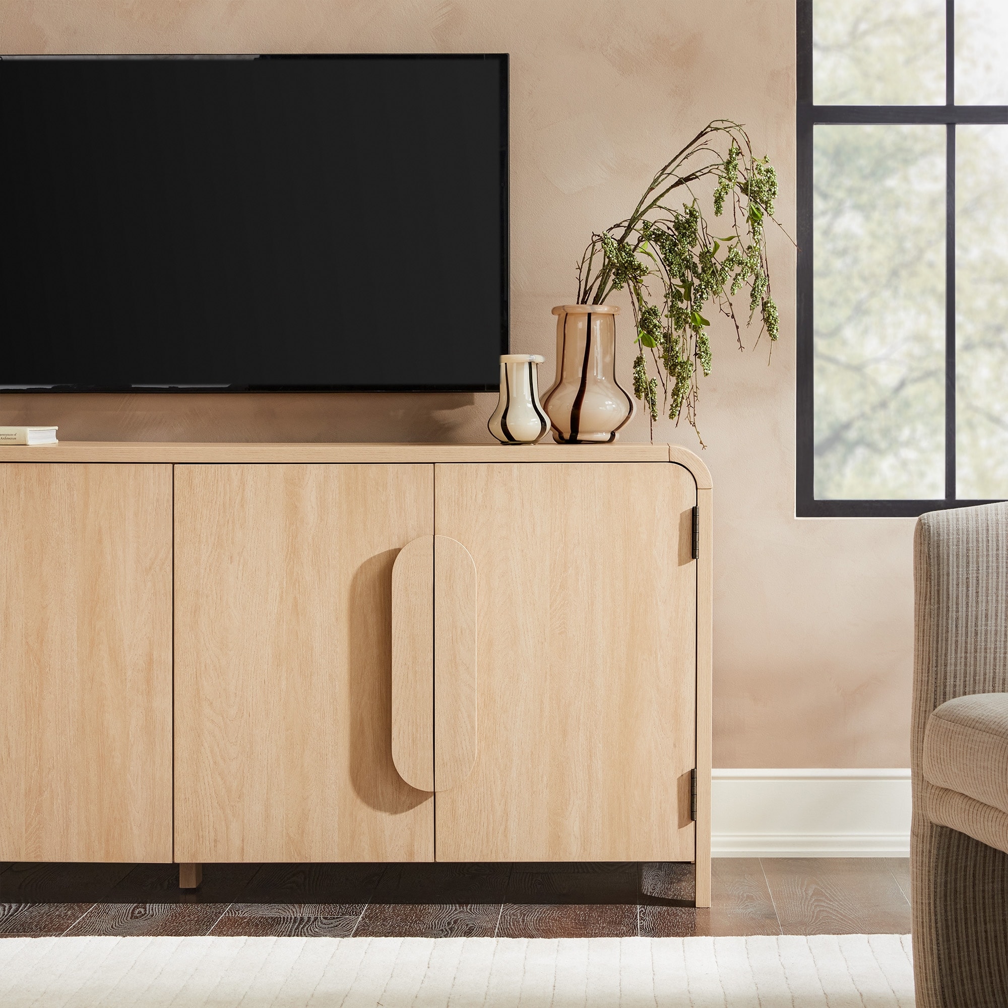 Walker Edison Modern Curved 70-inch Buffet Sideboard and TV Stand