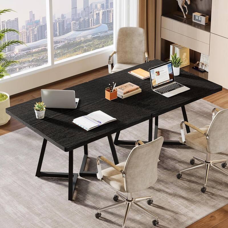 31.5" Square Conference Table Set, 63" Industrial Office Meeting Table for 4-6 People - Black - 2PCS