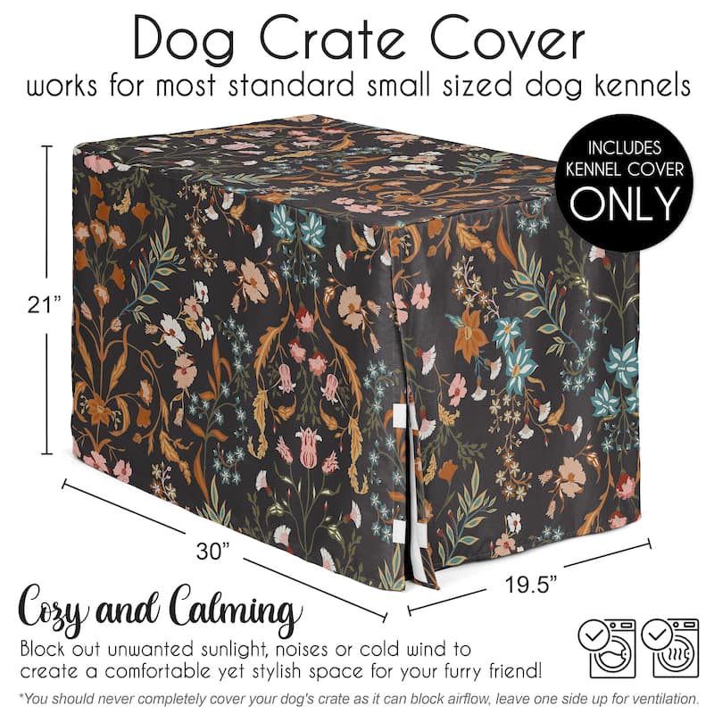 Sweet Jojo Designs Black Boho Wildflower Vintage Floral Girl Dog Crate Kennel Cover 30in. - Orange Teal Botanical Paisley Flower