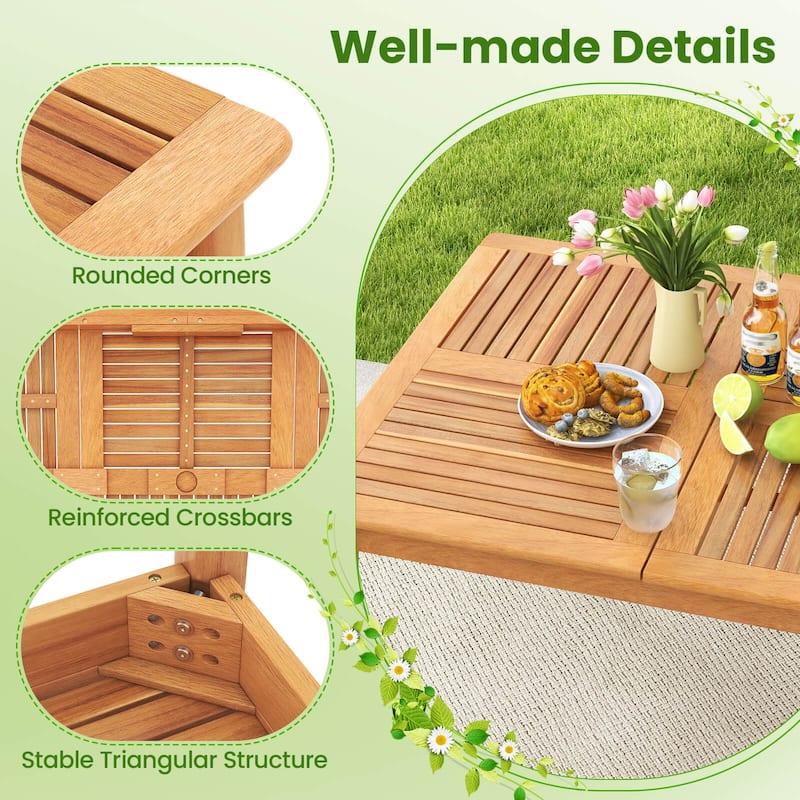 Costway 7 PCS Patio Acacia Wood Dining Set with Soft Seat Cushions
