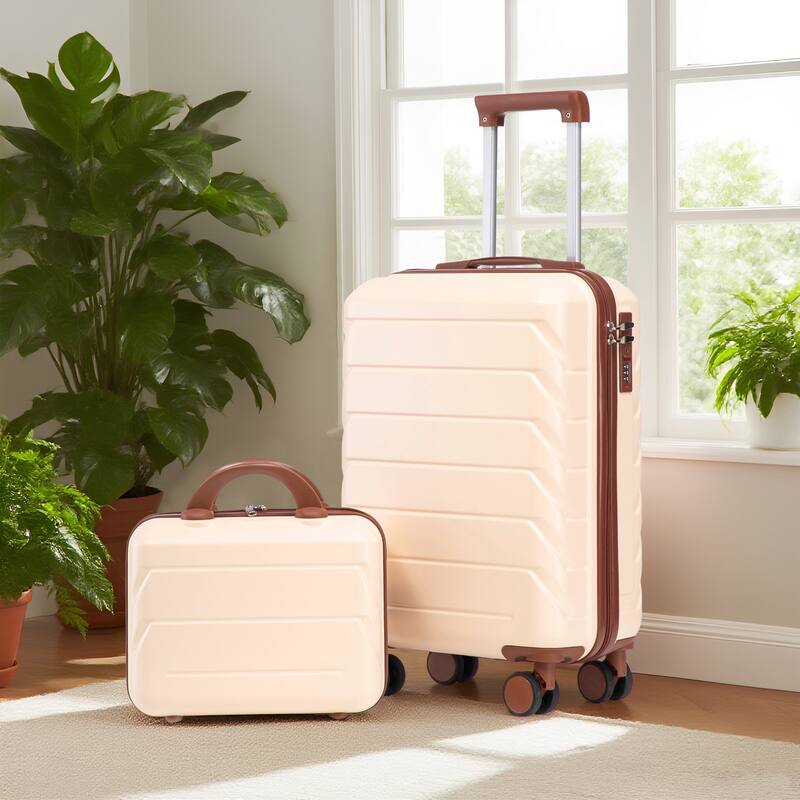 2 Piece Carry On Luggage Set, ABS Hardside Suitcase with Cosmetic Case